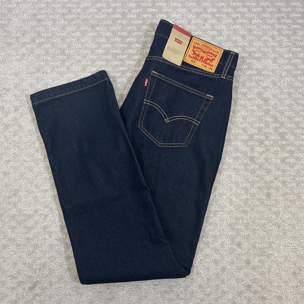 Levis 514 Straight Fit‎ Jeans 34x32 Dark Blue Indigo Denim Levi's